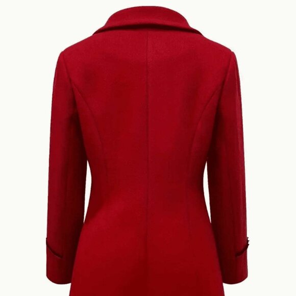 Red Elegant Women's Double-Breasted Lapel Coat - Picture 3 of 5